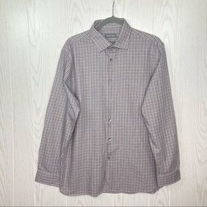 Michael Kors Slim Fit Gray and Maroon Checked Button Up Shirt